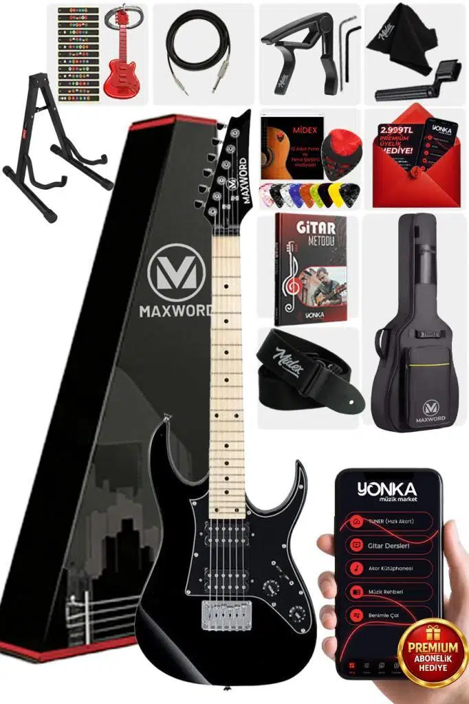 Maxword DE-150BK-ST Maple Klavye HH Manyetik Yüksek Kaliteli Elektro Gitar Seti