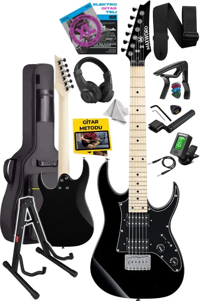Maxword DE-150BK-ST Maple Klavye HH Manyetik Yüksek Kaliteli Elektro Gitar Seti