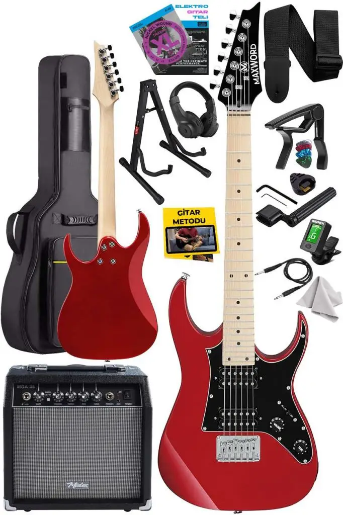 Maxword DE-150RD-35AMP Maple Klavye HH Yüksek Kaliteli 35W Amfili Elektro Gitar Seti