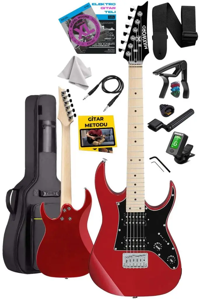 Maxword DE-150RD Maple Klavye HH Manyetik Yüksek Kaliteli Elektro Gitar Seti