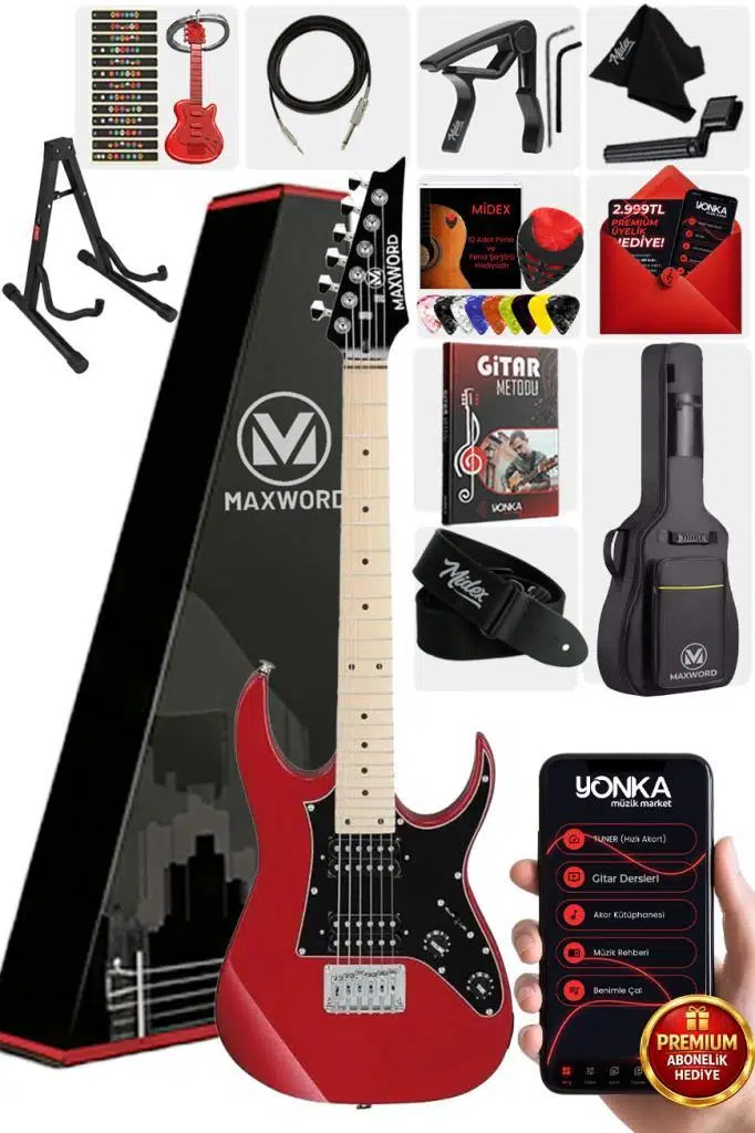 Maxword DE-150RD-ST Maple Klavye HH Manyetik Yüksek Kaliteli Elektro Gitar Seti