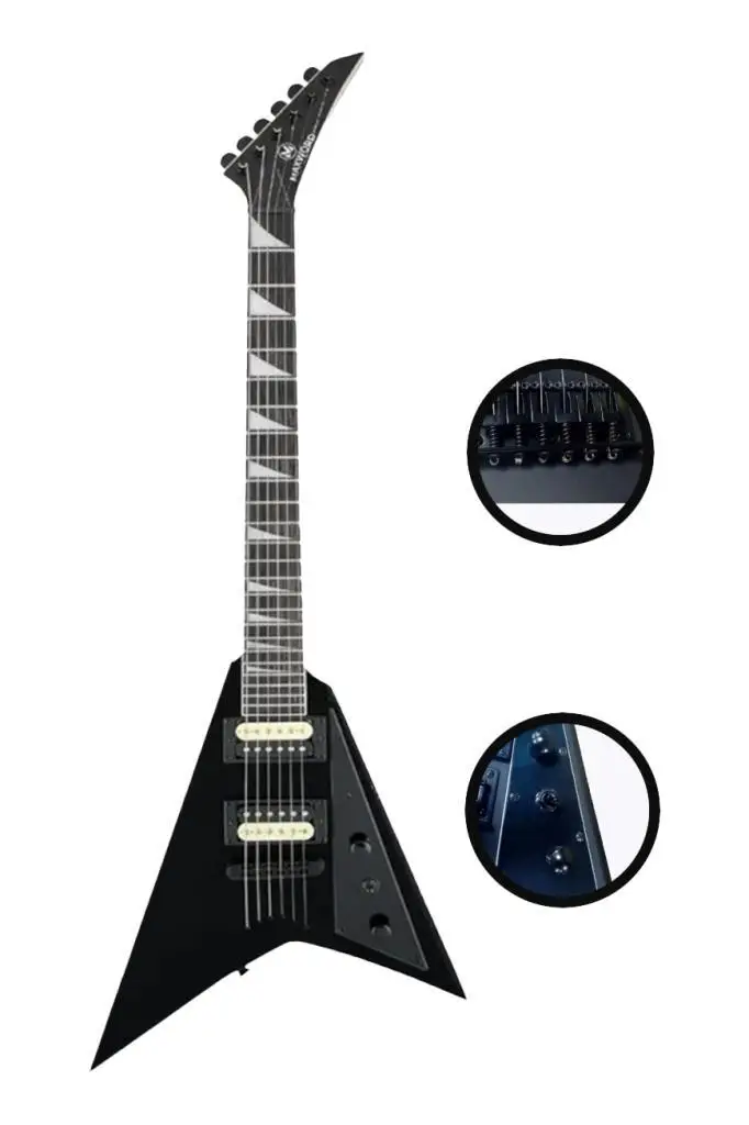 Maxword DG-28BK V Kasa Gül Klavye 2x Zebra Humbucker Manyetik Yüksek kaliteli Elektro Gitar