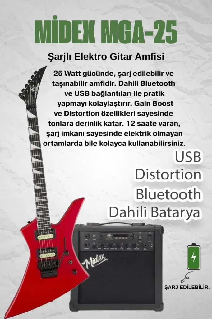 Maxword DG-34RD-25AMP Kelly Kasa Floyde Rose 2x Zebra HH Manyetik 25W Amfili Elektro Gitar