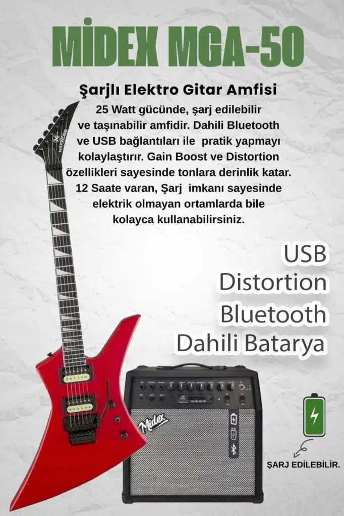 Maxword DG-34RD-50AMP Kelly Kasa Floyde Rose 2x Zebra HH Manyetik 50W Amfili Elektro Gitar