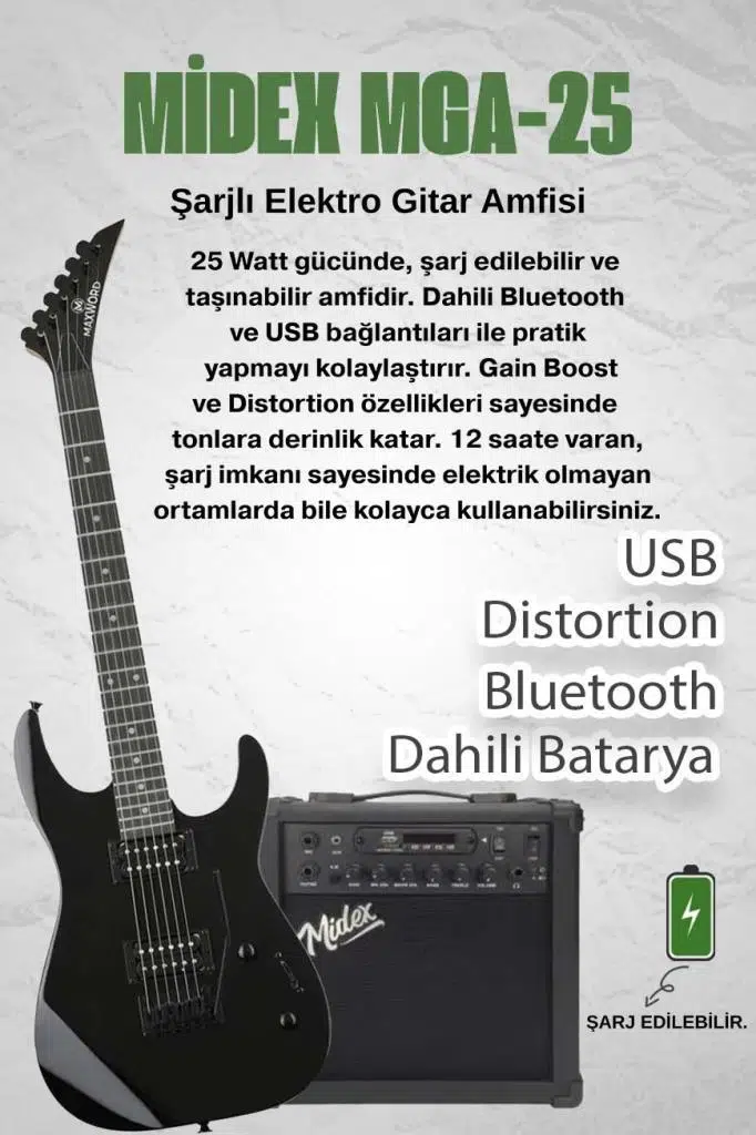 Maxword Grade-25AMP Black Rosewood Yüksek Kalite 25W Amfili Elektro Gitar
