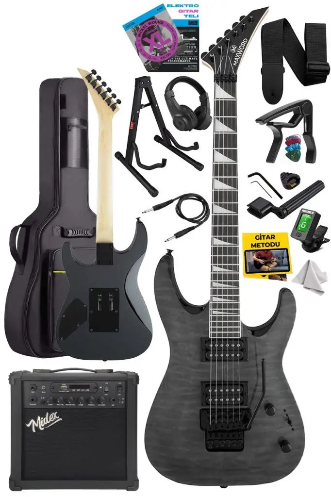 Maxword Grade-25AMP Gray Rosewood Yüksek Kalite Floyde Rose 25W Amfili Elektro Gitar
