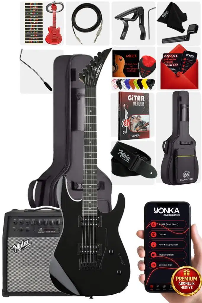 Maxword Grade-50AMP Black Rosewood Yüksek Kalite 50W Amfili Elektro Gitar