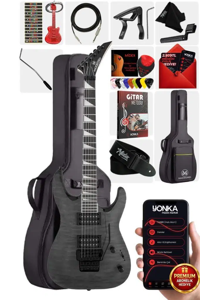 Maxword Grade Gray Rosewood Klavye HH Yüksek Kaliteli Floyde Rose Elektro Gitar