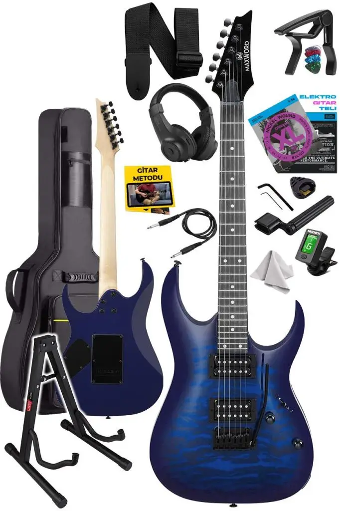 Maxword Grade-ST Blue Rosewood Klavye HH Yüksek Kaliteli Elektro Gitar