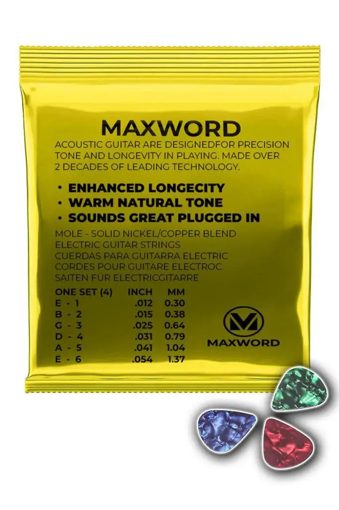 Maxword GT-Acoustic Kaliteli Akustik Gitar Teli 1 Takım Set (Pena Hediye)