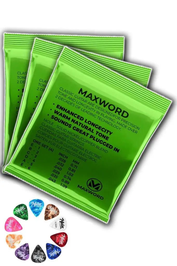 Maxword GT-Classic-3X Kaliteli Klasik Gitar Teli 3 Takım Set (10 Pena Hediye)