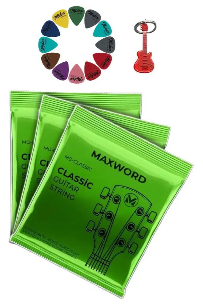 Maxword GT-Classic-3X Kaliteli Klasik Gitar Teli 3 Takım Set (12 Pena Hediye)