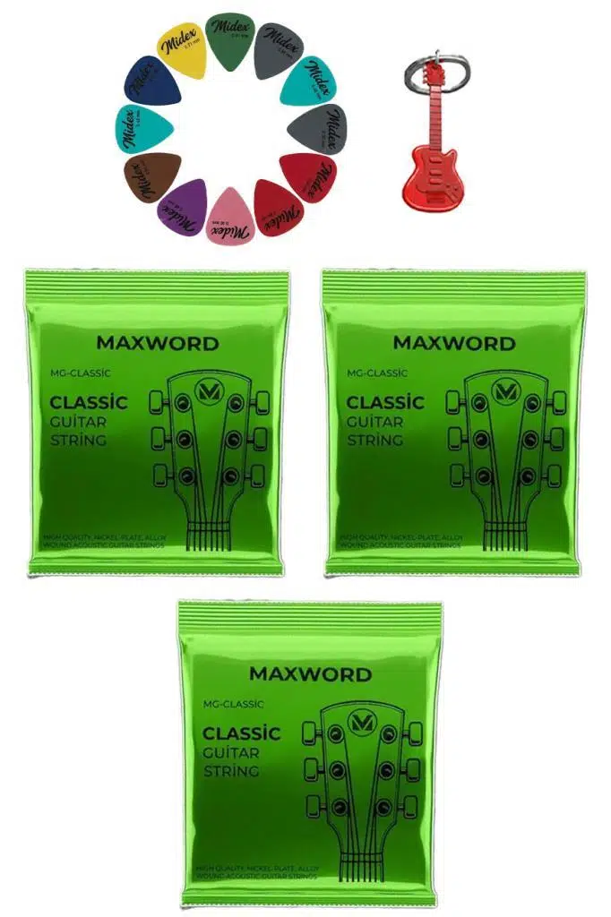 Maxword GT-Classic-3X Kaliteli Klasik Gitar Teli 3 Takım Set (12 Pena Hediye)
