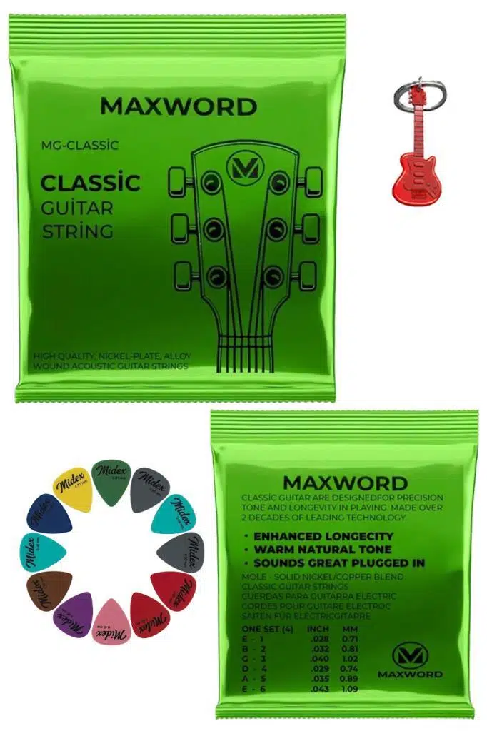 Maxword GT-Classic Kaliteli Klasik Gitar Teli 1 Takım Set (Pena Hediye)