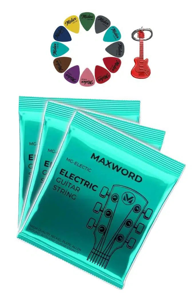 Maxword GT-Electric-3X Kaliteli elektro Gitar Teli 3 Takım Set (12 Pena Hediye)