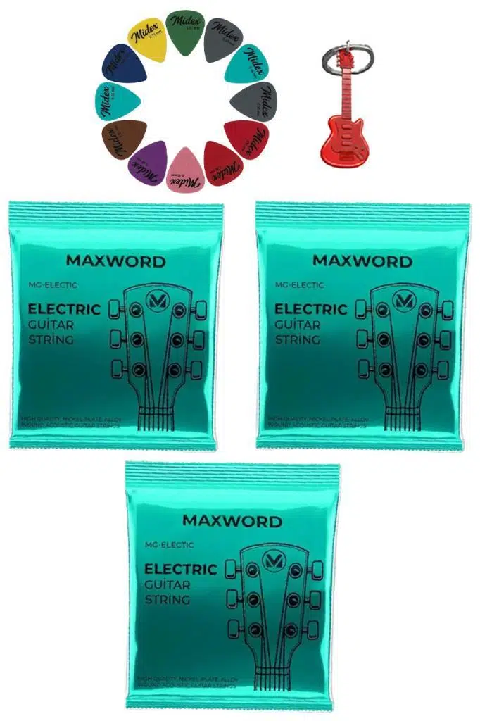 Maxword GT-Electric-3X Kaliteli elektro Gitar Teli 3 Takım Set (12 Pena Hediye)