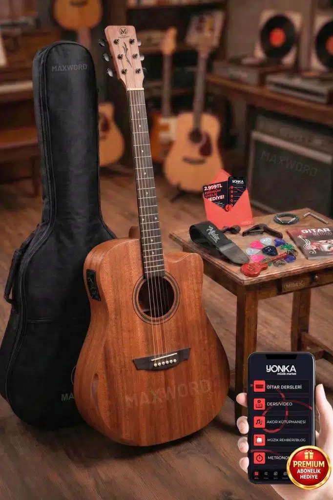 Maxword Luxury HCR-560NT-EQ Half Cutaway Elektro Akustik Gitar Seti