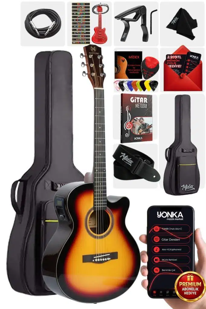 Maxword M501-SB-EQ Profesyonel Sunburs Elektro Akustik Gitar Seti 4/4 Yetişkin Seri üst Segment