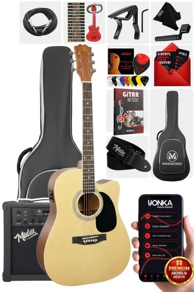 Maxword MCG-750NT-AMP Kaliteli EQ 25W Amfili Elektro Akustik Gitar Seti