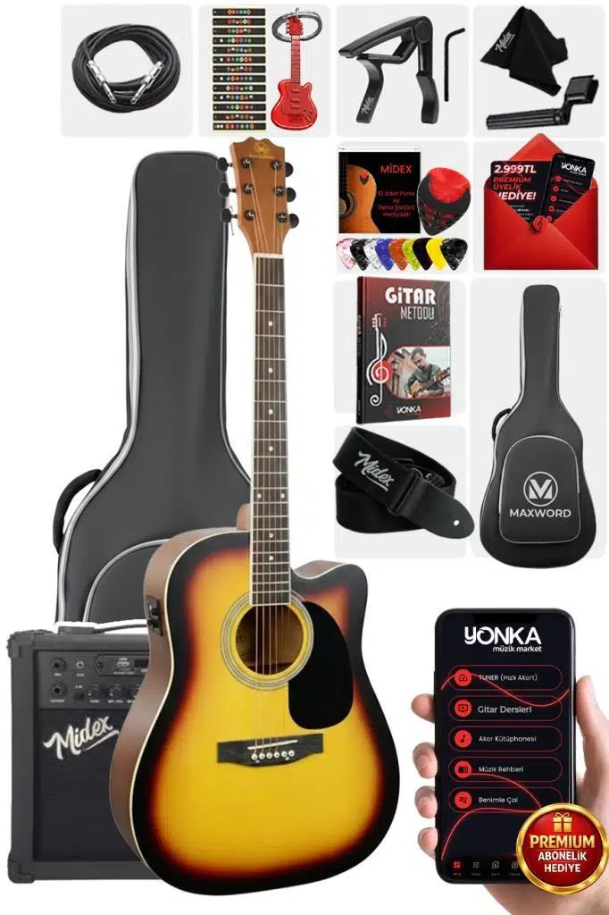 Maxword MCG-750SB-AMP Kaliteli EQ 25W Amfili Elektro Akustik Gitar Seti