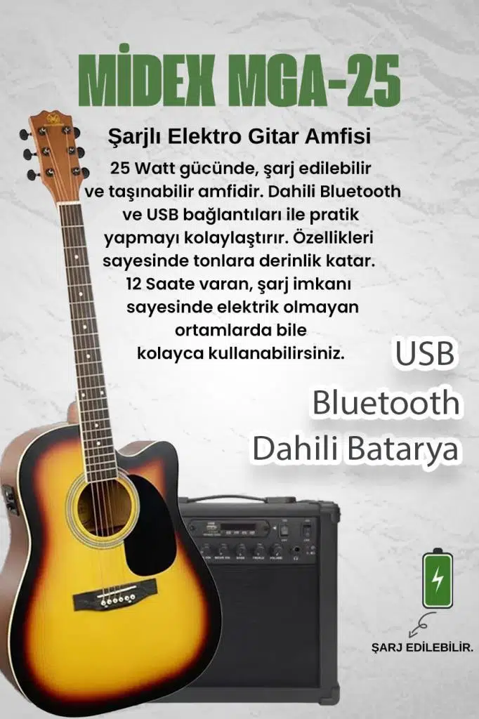 Maxword MCG-750SB-AMP Kaliteli EQ 25W Amfili Elektro Akustik Gitar Seti