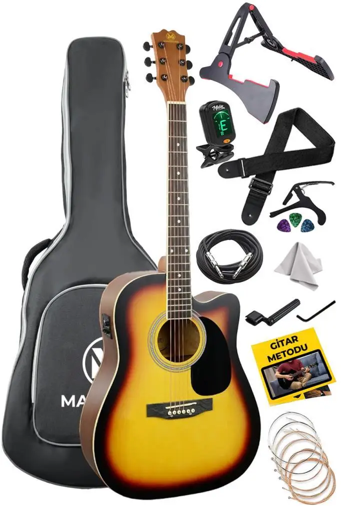 Maxword MCG-750SB Yüksek Kaliteli Ağaç Ekolayzerli Elektro Akustik Gitar Full Set