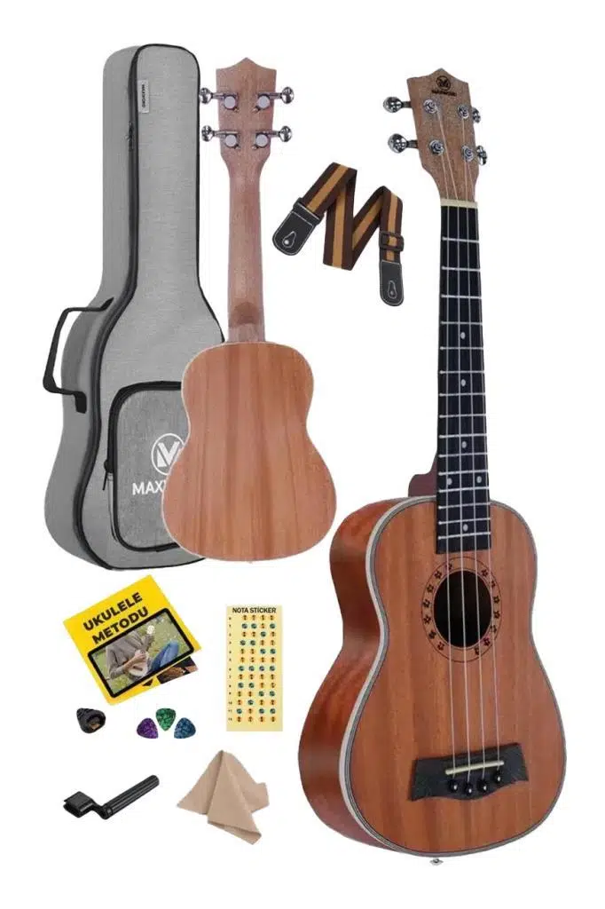 Maxword MU-21-OUT PRO Yüksek Kaliteli Maun Soprano Ukulele Seti(OUTLET)