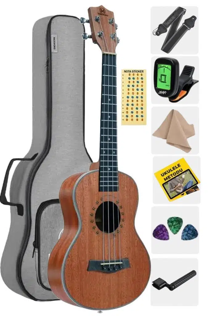 Maxword MU-24 PRO Yüksek Kaliteli Maun Concert Ukulele Seti
