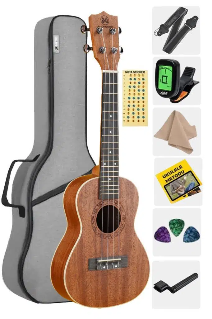 Maxword MU-24 PRO Yüksek Kaliteli Maun Concert Ukulele Seti