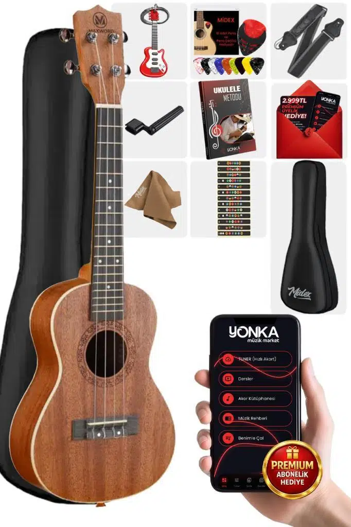 Maxword MU-24 PRO Yüksek Kaliteli Maun Concert Ukulele Seti