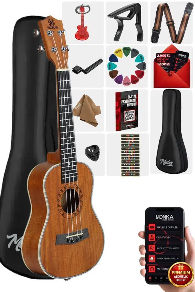 Maxword MU-24 PRO Yüksek Kaliteli Maun Concert Ukulele Seti