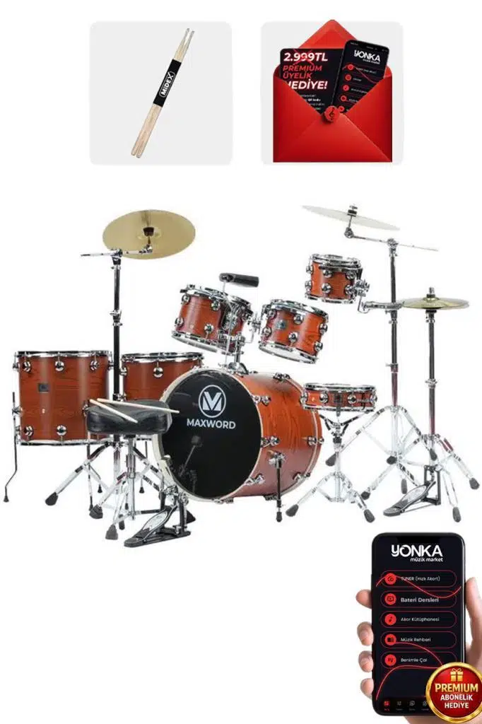 Maxword Nirvana Yüksek Kaliteli Akustik Bateri Seti 13 Parça Full Set