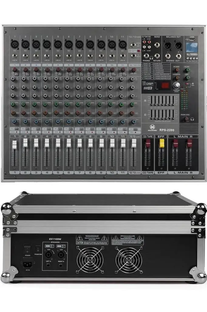Maxword RPS-2200 Yüksek Güçlü Power Mixer Amfili Mikser 2x1100W 16DSP Efekt (Case`li)