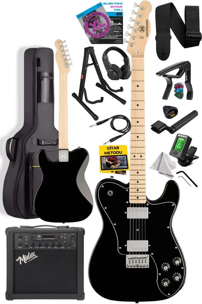 Maxword TLX-60BK-25AMP Telecaster Maple Klavye HH 25W Amfili Elektro Gitar Seti