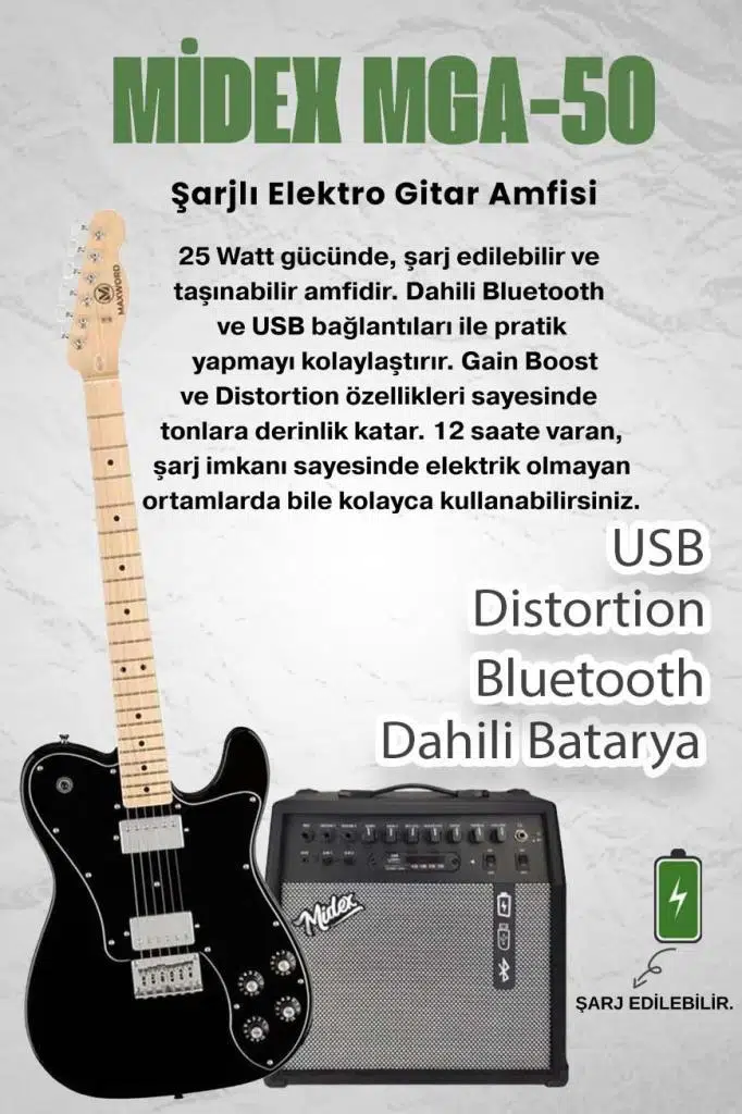 Maxword TLX-60BK-50AMP Telecaster Maple Klavye HH 50W Amfili Elektro Gitar Seti