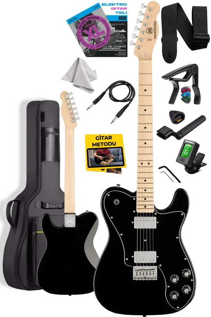 Maxword TLX-60BK Telecaster Maple Klavye HH Profesyonel Elektro Gitar