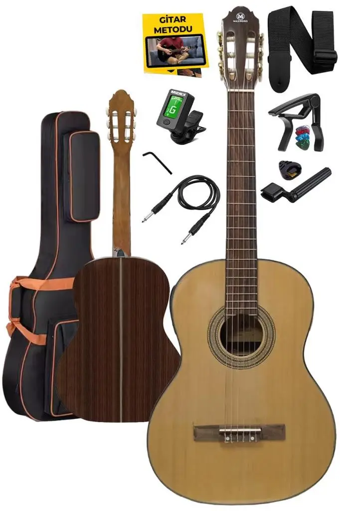Maxword X50-EQ Profesyonel Masif Ağaç Ekolayzerli Elektro Klasik Gitar Seti 4/4 Üst Segment
