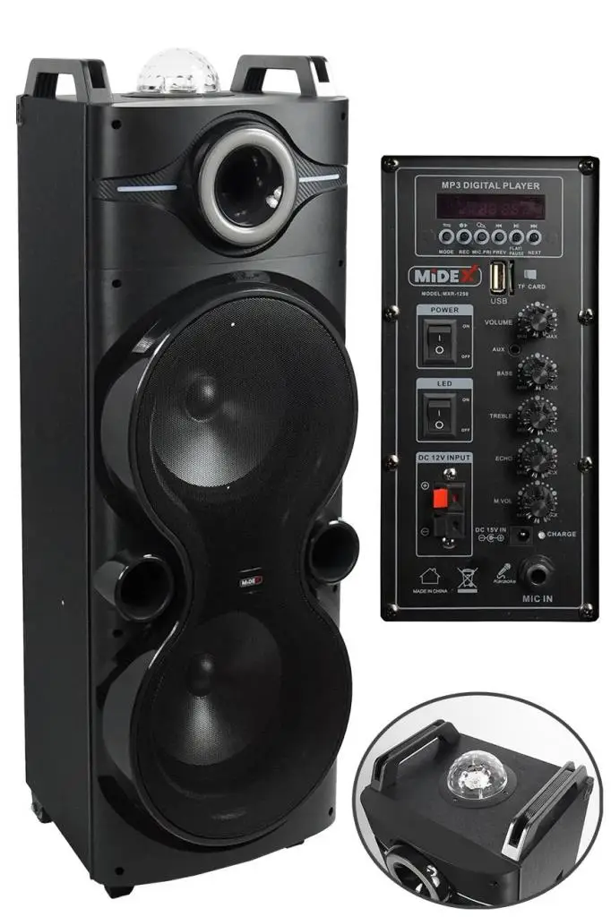 Midex 1250 Watt Kule Tipi Taşınabilir Büyük Mevlüt Anfisi Çift Mikrofonlu (MXR-1250M)