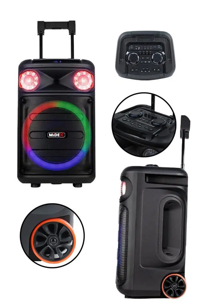 Midex 1300 Watt Taşınabilir Mikrofonlu Karaoke Eğlence Ses Sistemi MXR-1300 (Bluetooth Kayıt Usb Şarjlı)