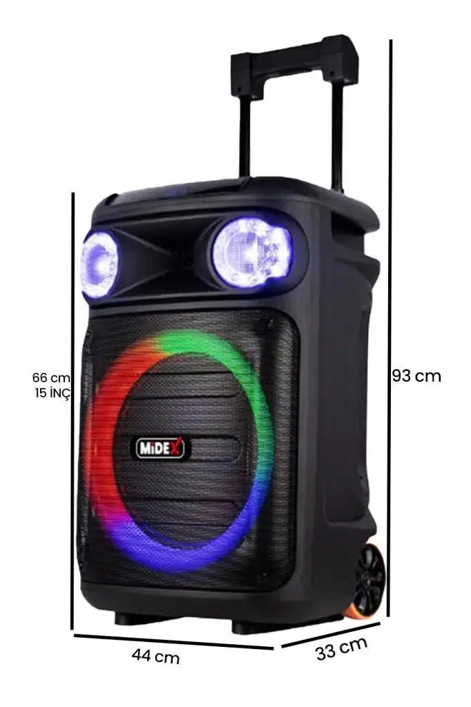 Midex 1300 Watt Taşınabilir Mikrofonlu Karaoke Eğlence Ses Sistemi MXR-1300 (Bluetooth Kayıt Usb Şarjlı)