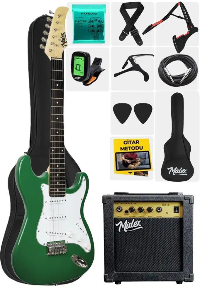 Midex AGE-80GR Amfili Full Elektro Gitar Seti 4/4 Yetişkin 39 İnç Green