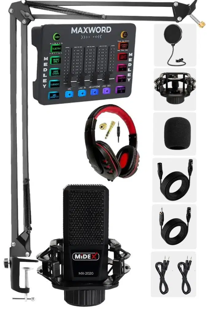 Midex Arcade Pack-3 MEDLEY Ses Kartı ve MX-2020 Mikrofon Gaming Canlı Yayın Stüdyo Seti