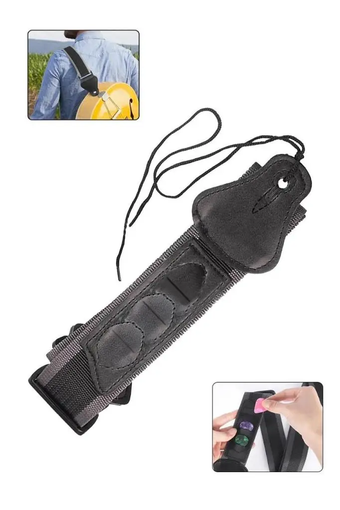 Midex ASP-28 Gitar Omuz Askısı Pena Cepli Siyah Gri Renk Uzunluk 87-140 cm