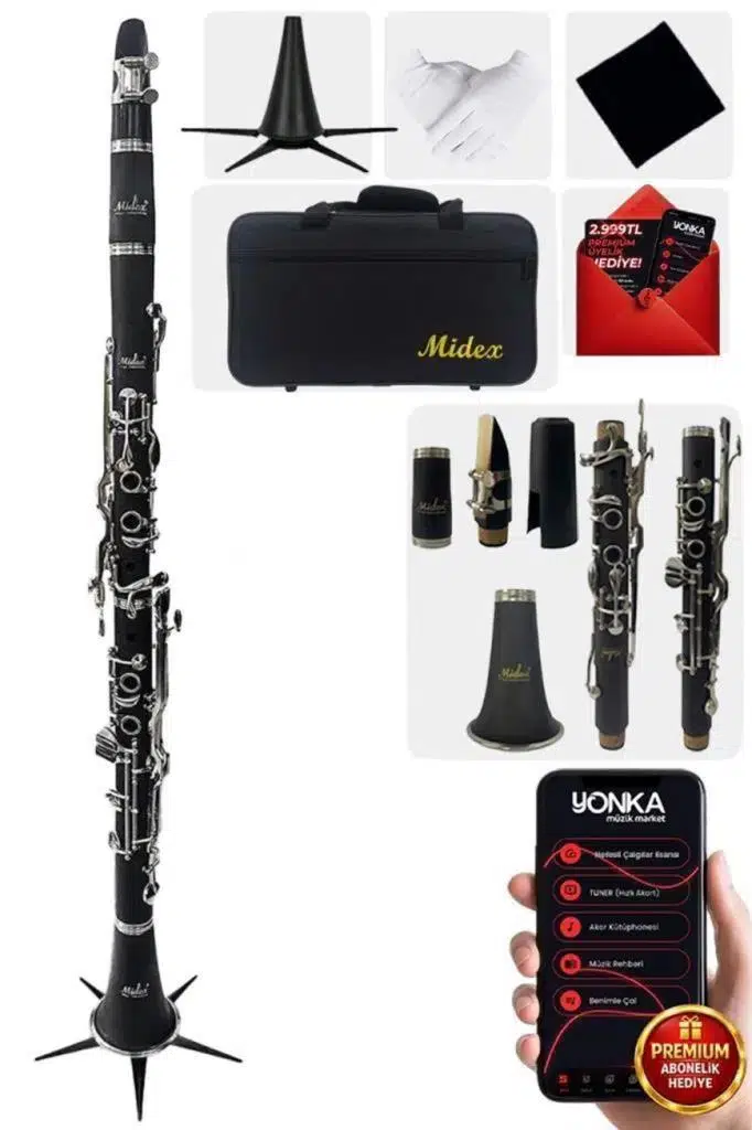 Midex BNS-4000 Pak Sol Klarnet 4 Yüzüklü Standlı Full Set