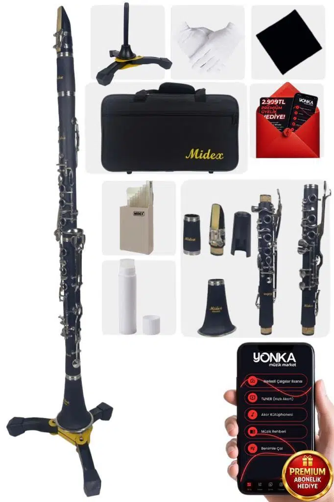Midex BNS-6000 Pak Sol Klarnet 6 Yüzüklü (10 ADET KAMIŞ + STAND Full Aksesuar)