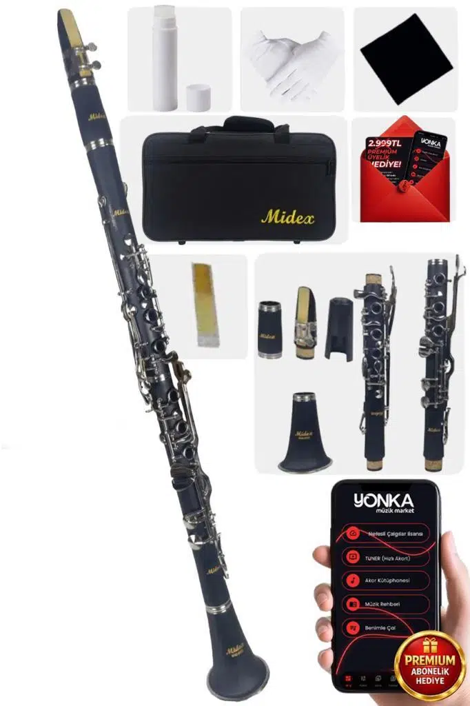 Midex BNS-6000 Sol Klarnet 6 Yüzüklü (Askı Çanta Kamış Bez Eldiven)