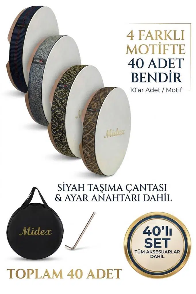 Midex BR-40X Profesyonel 40'lı Karma Desenli Bendir Def Avantaj Paketi