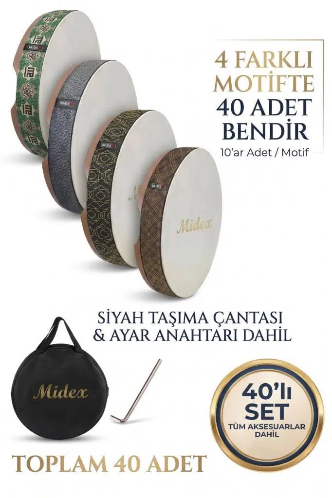 Midex BR-40X Profesyonel 40'lı Karma Desenli Bendir Def Avantaj Paketi