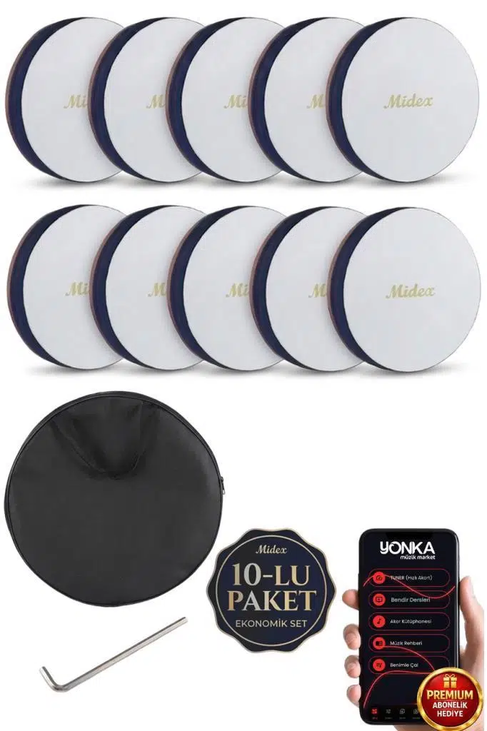 Midex BR-410X 10'lu Bendir Def Toptan Paket Akort Ayarlı EL Tutma Oyuklu Çantalı