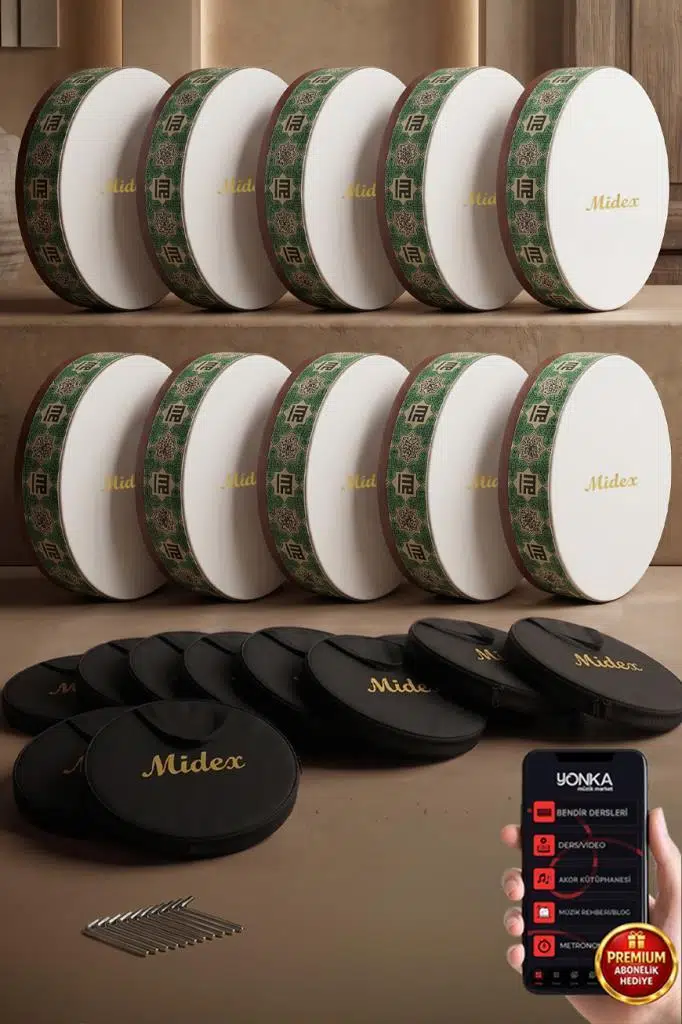 Midex BR-410X 10'lu Bendir Def Toptan Paket Akort Ayarlı EL Tutma Oyuklu Çantalı